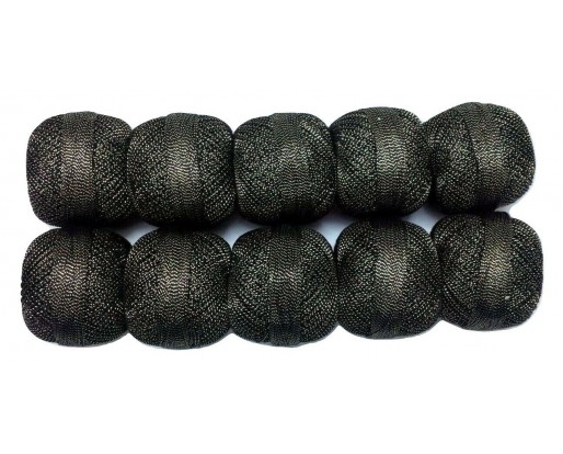BLACK with GOLD - Lot Set of 10 - Cotton with Lurex Jari Zari Yarn Thread - For Crochet Lace Knitting Embroidery Trim - 1000+ Yards - 200 Grams
